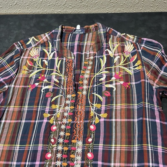 Johnny Was Womens Rosalva Paris Effortless Blouse Plaid Top Tunic Embroidered - Picture 7 of 10
